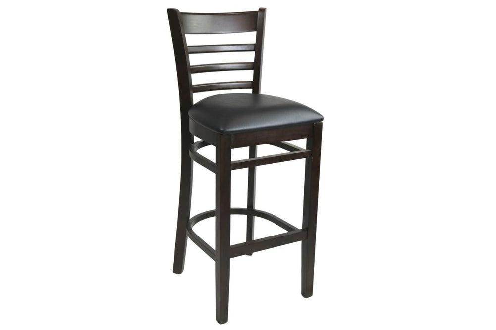 Hospitality Plus Florence Bar Stool European Made with Vinyl Seat - 750mm Seat Height-chocolate frame/ black seat  