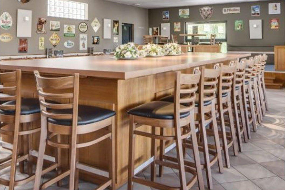 Hospitality Plus Florence Bar Stool European Made with Vinyl Seat - 750mm Seat Height-natural frame/ black seat  