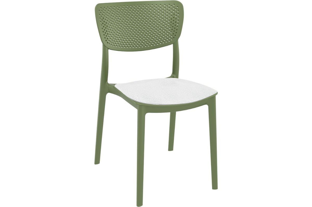 Hospitality Plus Lucy Dining Chair - Stackable Outdoor/Indoor Chair-olive green metallic cushion 
