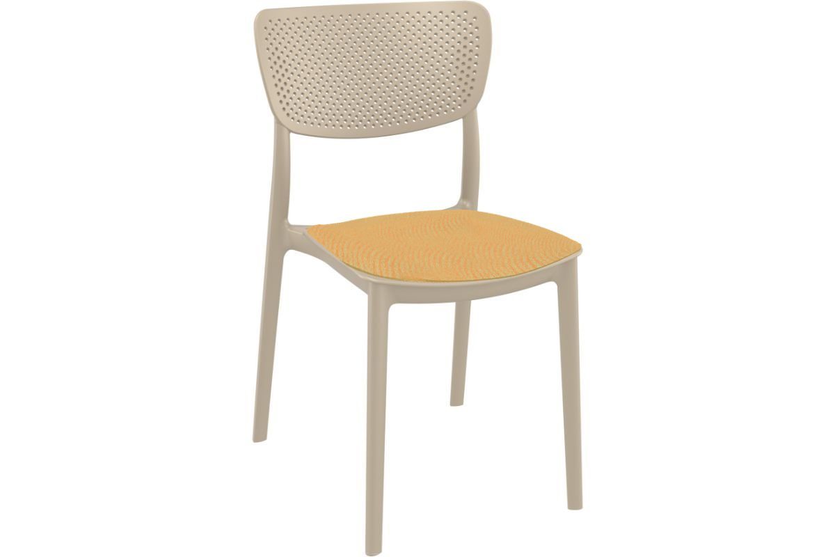 Hospitality Plus Lucy Dining Chair - Stackable Outdoor/Indoor Chair-taupe orange cushion 