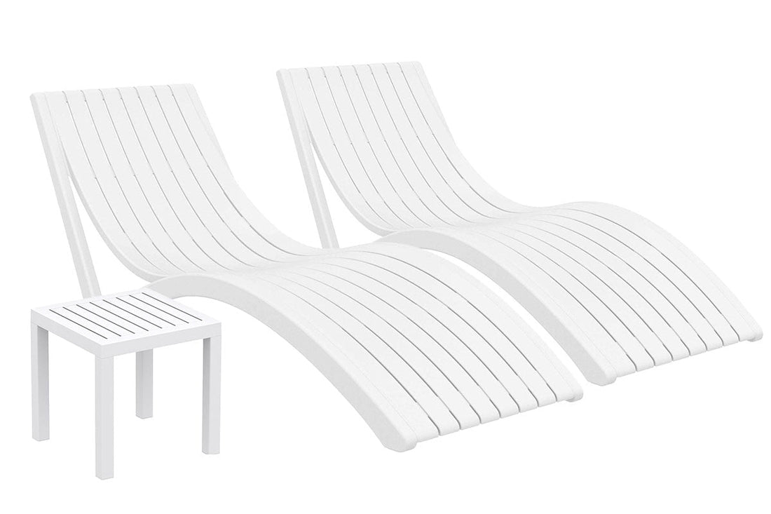 Hospitality Plus Set of Siesta Slim Sun Loungers with Ocean Side Table