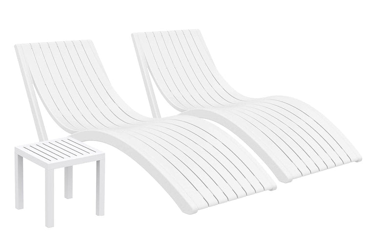 Hospitality Plus Set of Siesta Slim Sun Loungers with Ocean Side Table - Weather Resistant Hospitality Plus white 