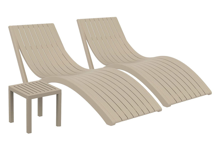 Hospitality Plus Set of Siesta Slim Sun Loungers with Ocean Side Table - Weather Resistant Hospitality Plus taupe 