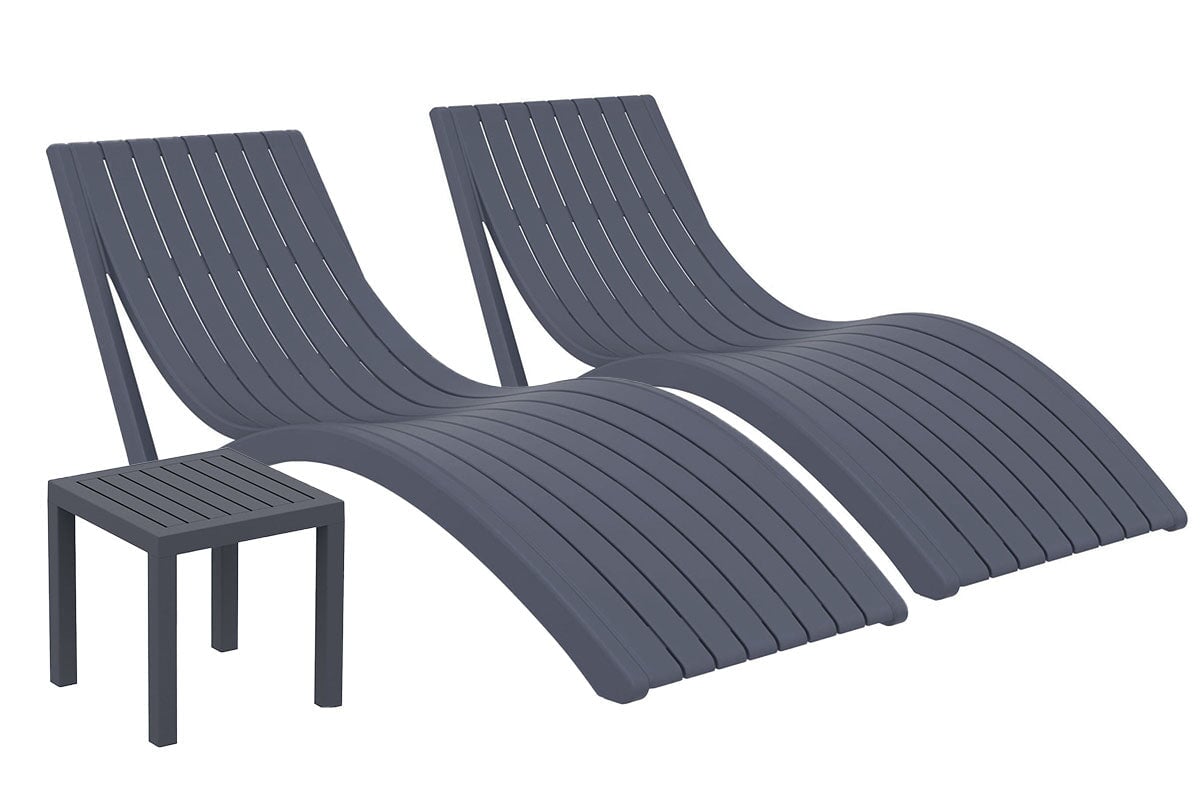 Hospitality Plus Set of Siesta Slim Sun Loungers with Ocean Side Table - Weather Resistant Hospitality Plus anthracite 