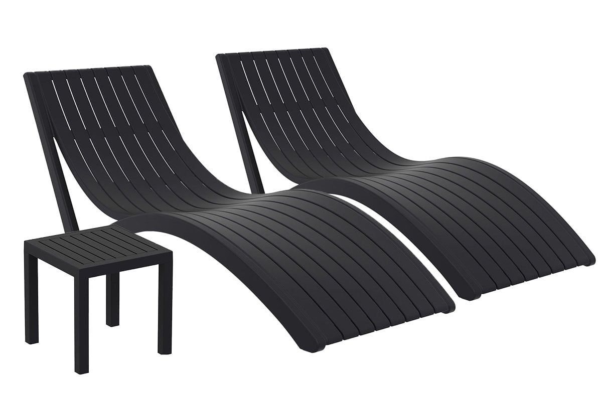 Hospitality Plus Set of Siesta Slim Sun Loungers with Ocean Side Table - Weather Resistant Hospitality Plus black 