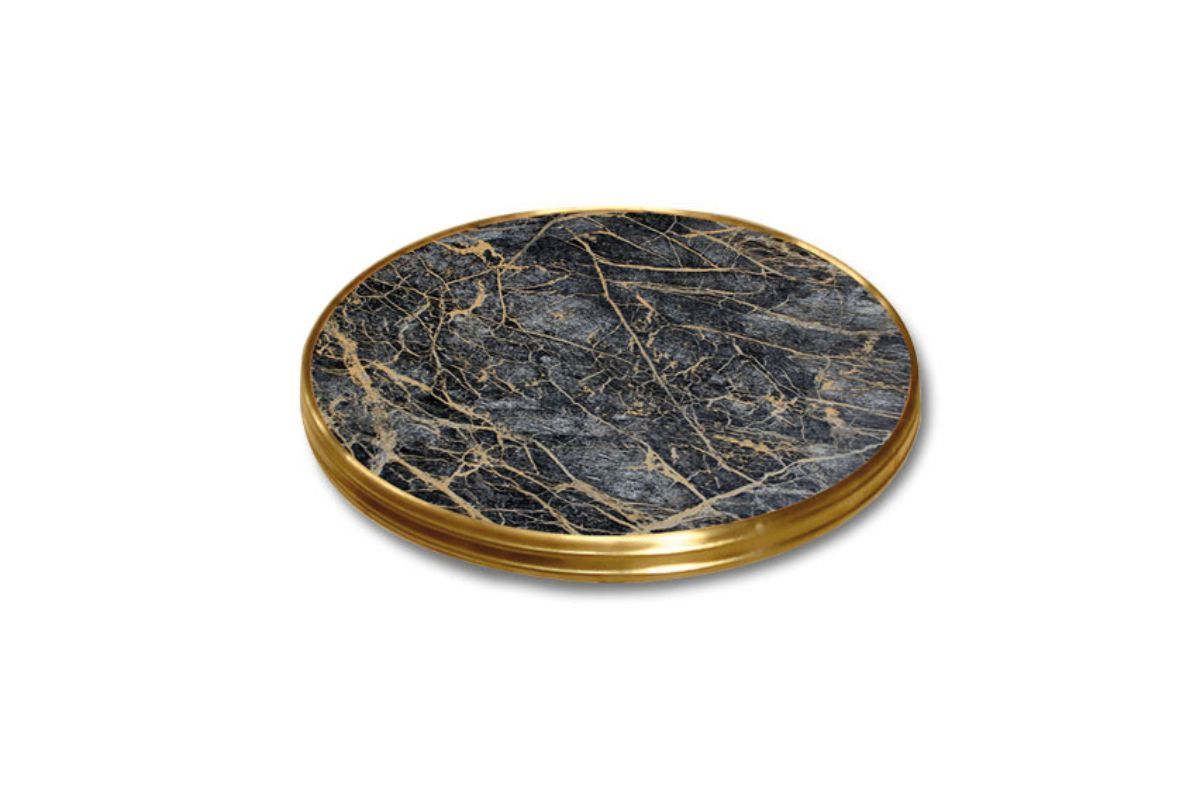 Hospitality Plus Werzalit by SM France Bistro Table Tops - Brass Edge [700 MM]-sienna with brass edge  