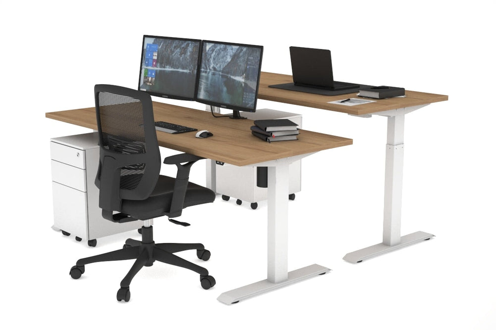 Just Right Height Adjustable 2 Person Bench Workstation [1200L x 700W]-white leg salvage oak none