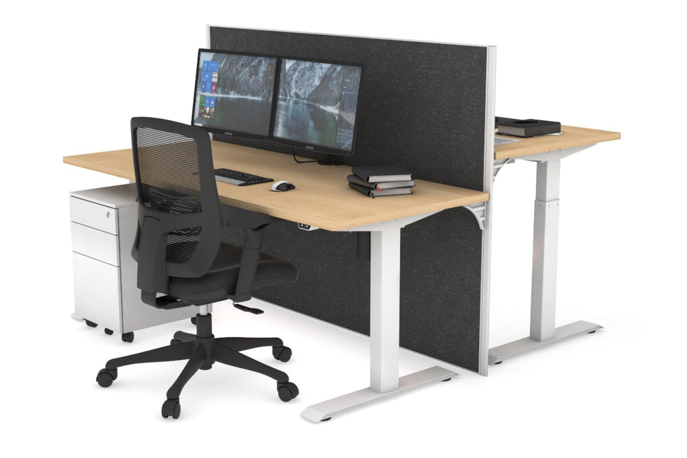 Just Right Height Adjustable 2 Person Bench Workstation [1200L x 700W]-white leg maple moody charcoal (1200H x 1200W)
