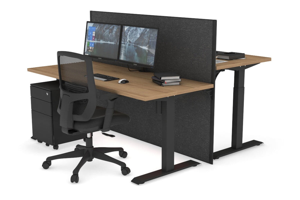 Just Right Height Adjustable 2 Person Bench Workstation [1200L x 700W]-black leg salvage oak moody charcoal (1200H x 1200W)