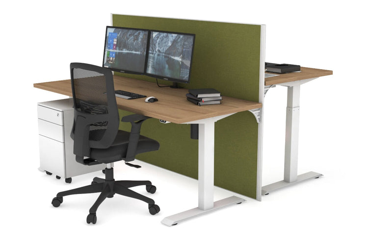 Just Right Height Adjustable 2 Person Bench Workstation [1200L x 700W] Jasonl white leg salvage oak green moss (1200H x 1200W)