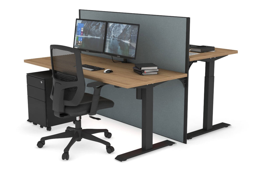Just Right Height Adjustable 2 Person Bench Workstation [1200L x 700W]-black leg salvage oak cool grey (1200H x 1200W)