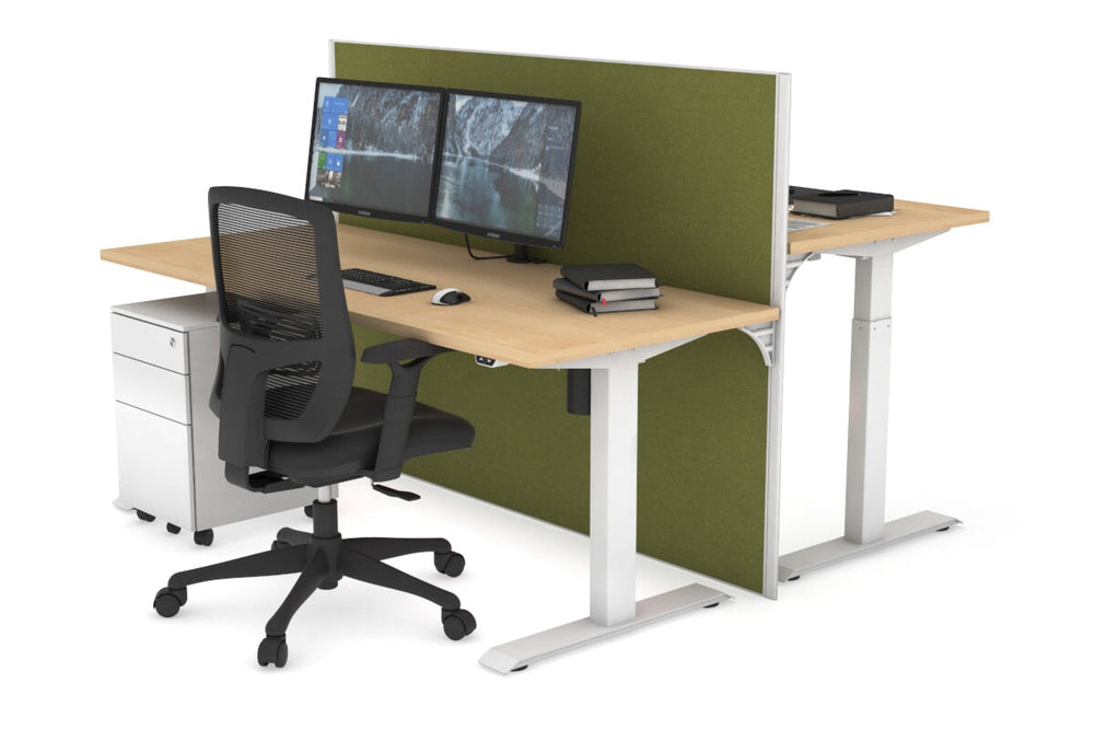 Just Right Height Adjustable 2 Person Bench Workstation [1200L x 700W]-white leg maple green moss (1200H x 1200W)