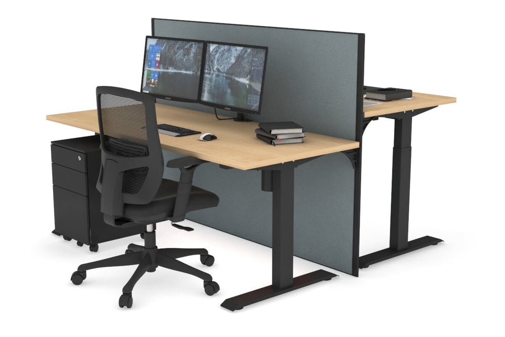 Just Right Height Adjustable 2 Person Bench Workstation [1200L x 700W]-black leg maple cool grey (1200H x 1200W)