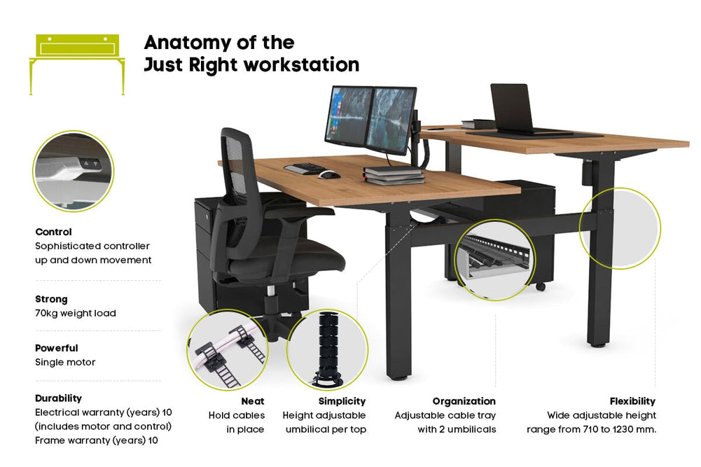 Just Right Height Adjustable 2 Person Bench Workstation [1200L x 700W]-black leg dark oak moody charcoal (1200H x 1200W)