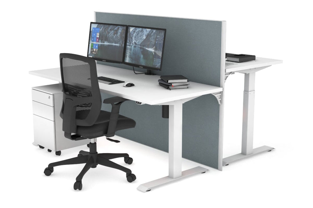 Just Right Height Adjustable 2 Person Bench Workstation [1200L x 700W]-white leg white cool grey (1200H x 1200W)