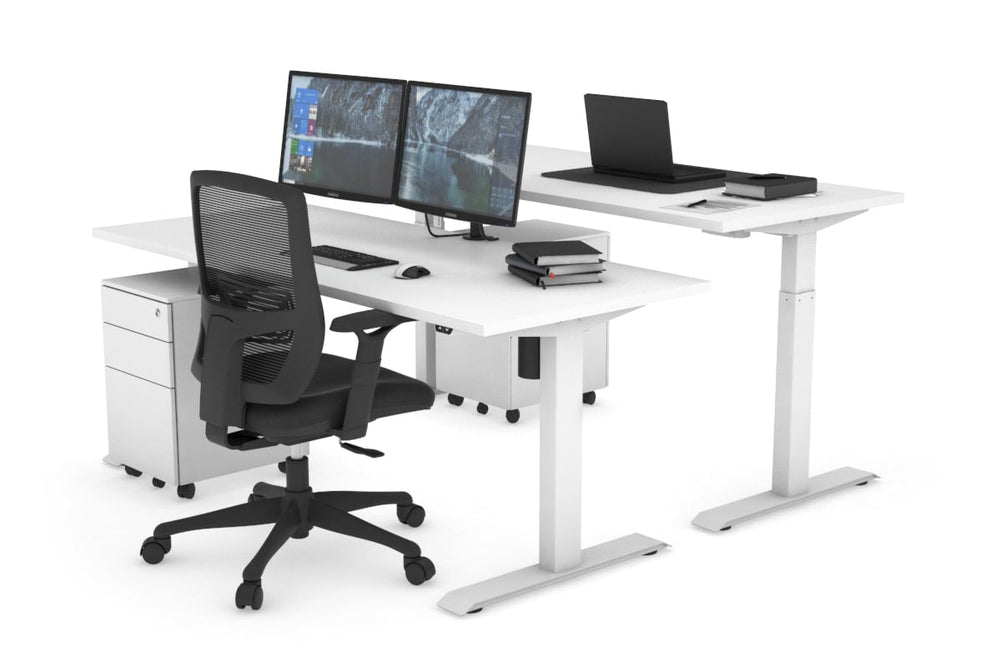 Just Right Height Adjustable 2 Person Bench Workstation [1200L x 700W]-white leg white none