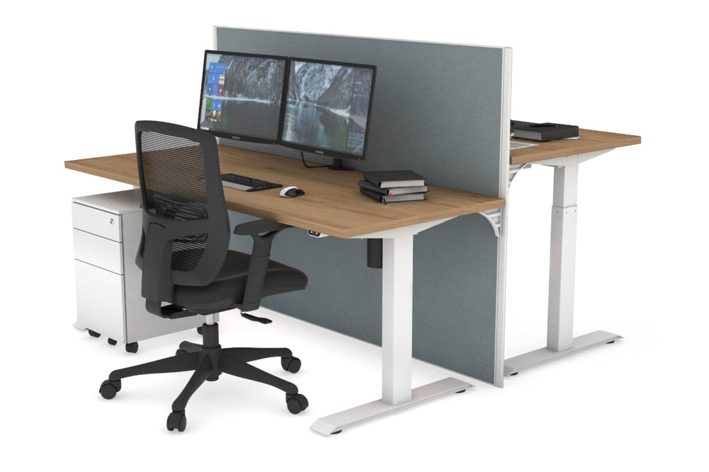 Just Right Height Adjustable 2 Person Bench Workstation [1200L x 700W]-white leg salvage oak cool grey (1200H x 1200W)