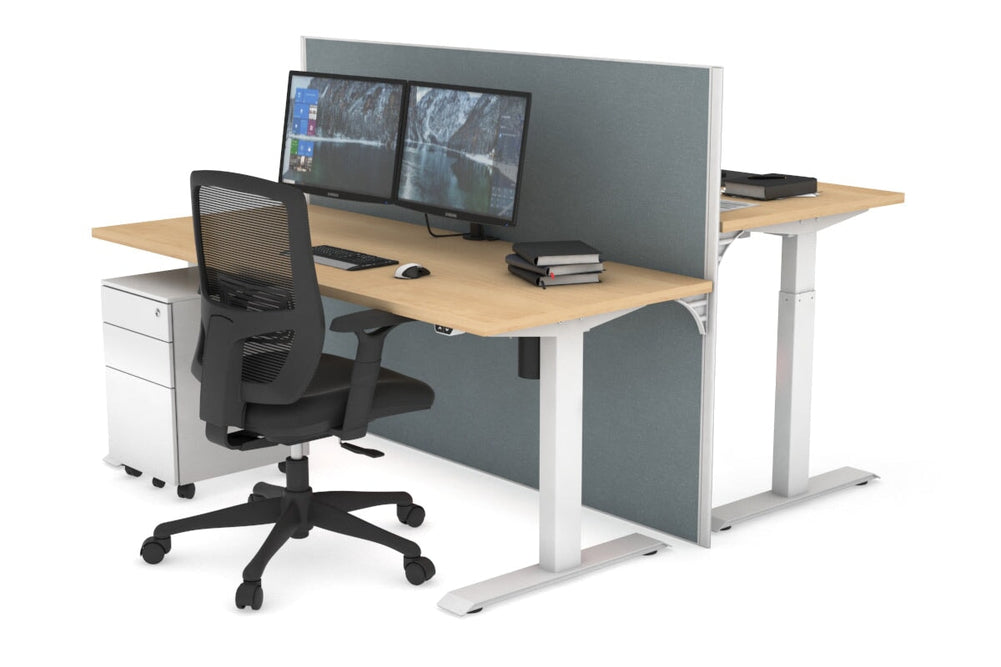 Just Right Height Adjustable 2 Person Bench Workstation [1200L x 700W]-white leg maple cool grey (1200H x 1200W)