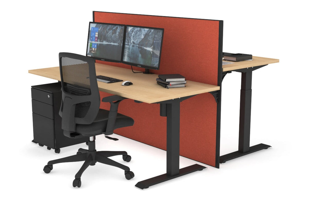 Just Right Height Adjustable 2 Person Bench Workstation [1200L x 700W]-black leg maple orange squash (1200H x 1200W)