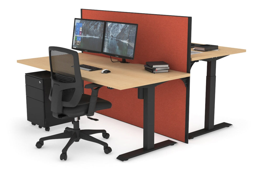 Just Right Height Adjustable 2 Person Bench Workstation [1200L x 800W with Cable Scallop]-black leg maple orange squash (1200H x 1200W)