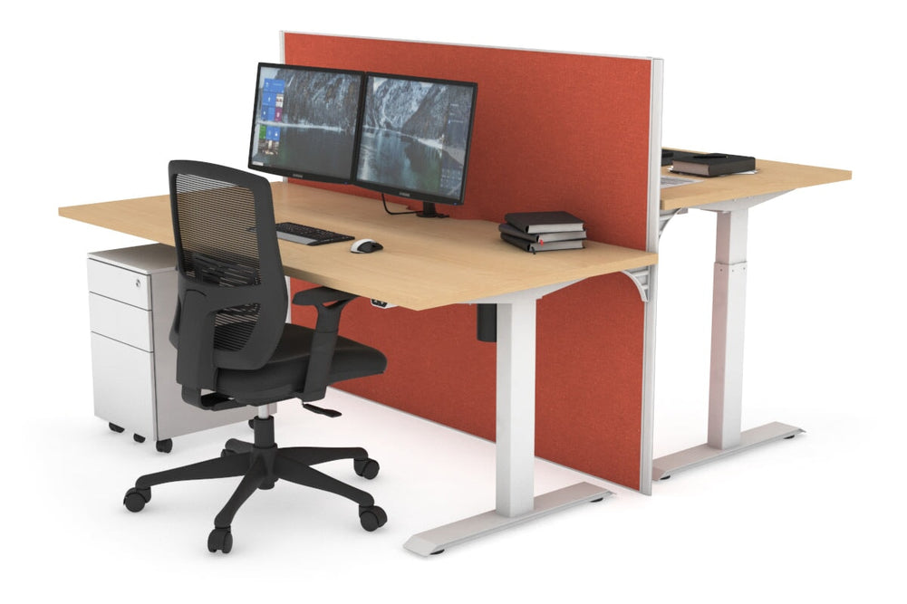 Just Right Height Adjustable 2 Person Bench Workstation [1200L x 800W with Cable Scallop]-white leg maple orange squash (1200H x 1200W)