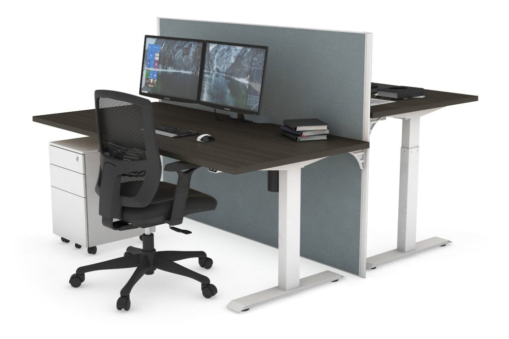 Just Right Height Adjustable 2 Person Bench Workstation [1200L x 800W with Cable Scallop]-white leg dark oak cool grey (1200H x 1200W)