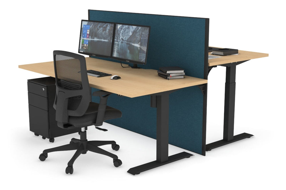 Just Right Height Adjustable 2 Person Bench Workstation [1200L x 800W with Cable Scallop]-black leg maple deep blue (1200H x 1200W)