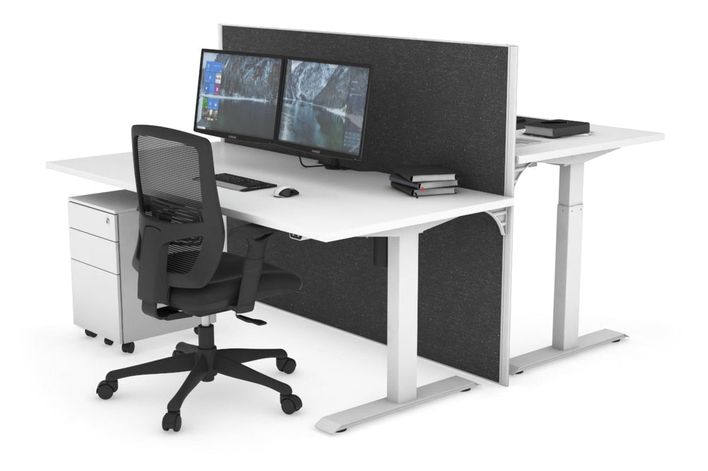 Just Right Height Adjustable 2 Person Bench Workstation [1200L x 800W with Cable Scallop]-white leg white moody charcoal (1200H x 1200W)