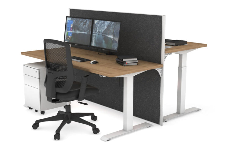 Just Right Height Adjustable 2 Person Bench Workstation [1400L x 700W] Jasonl white leg salvage oak moody charchoal (1200H x 1400W)