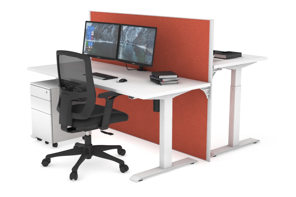 Just Right Height Adjustable 2 Person Bench Workstation [1400L x 700W] Jasonl white leg white orange squash (1200H x 1400W)