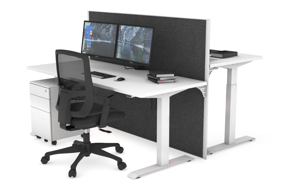 Just Right Height Adjustable 2 Person Bench Workstation [1400L x 700W] Jasonl white leg white moody charchoal (1200H x 1400W)