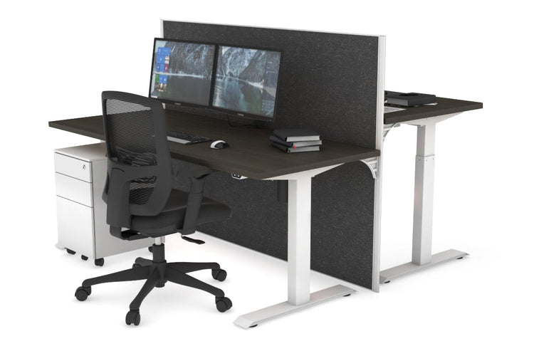 Just Right Height Adjustable 2 Person Bench Workstation [1400L x 700W] Jasonl white leg dark oak moody charchoal (1200H x 1400W)
