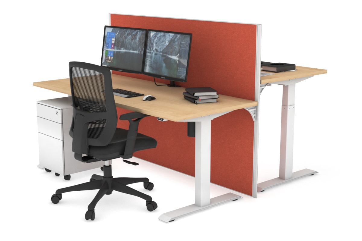 Just Right Height Adjustable 2 Person Bench Workstation [1400L x 700W] Jasonl white leg maple orange squash (1200H x 1400W)