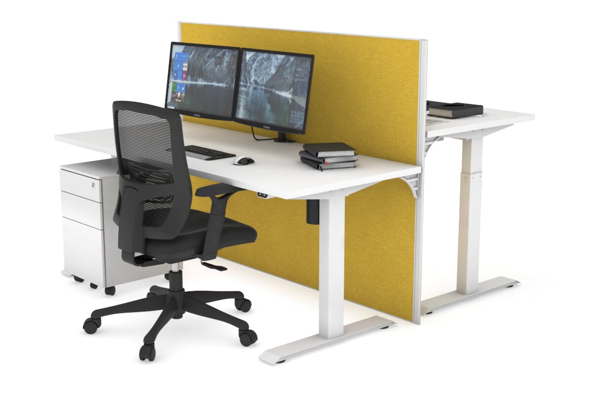 Just Right Height Adjustable 2 Person Bench Workstation [1400L x 700W] Jasonl white leg white mustard yellow (1200H x 1400W)