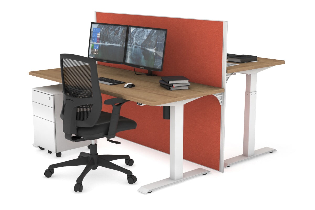 Just Right Height Adjustable 2 Person Bench Workstation [1400L x 700W] Jasonl white leg salvage oak orange squash (1200H x 1400W)