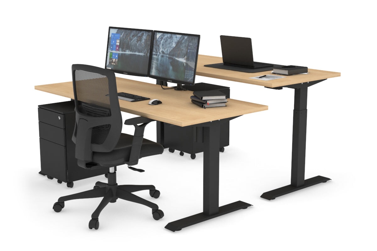 Just Right Height Adjustable 2 Person Bench Workstation [1400L x 700W] Jasonl black leg maple none