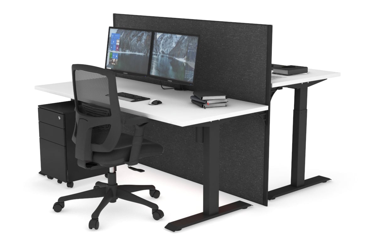 Just Right Height Adjustable 2 Person Bench Workstation [1400L x 700W] Jasonl black leg white moody charchoal (1200H x 1400W)