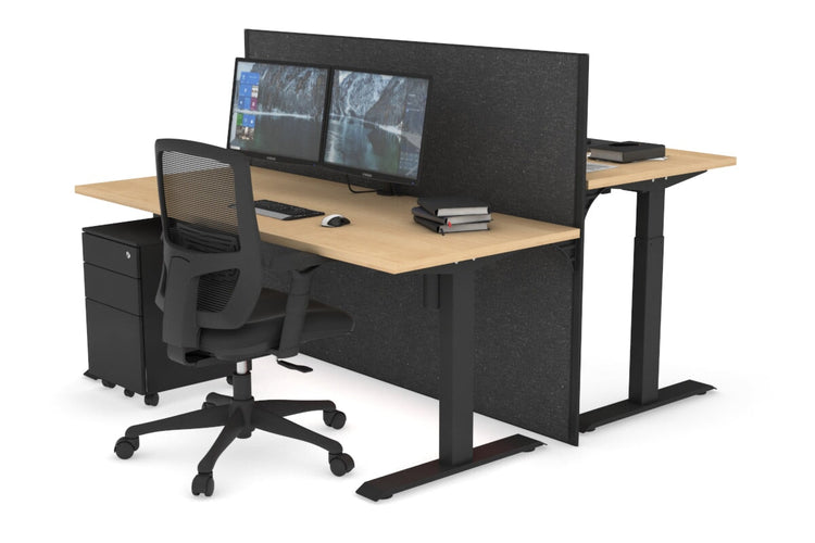 Just Right Height Adjustable 2 Person Bench Workstation [1400L x 700W] Jasonl black leg maple moody charchoal (1200H x 1400W)