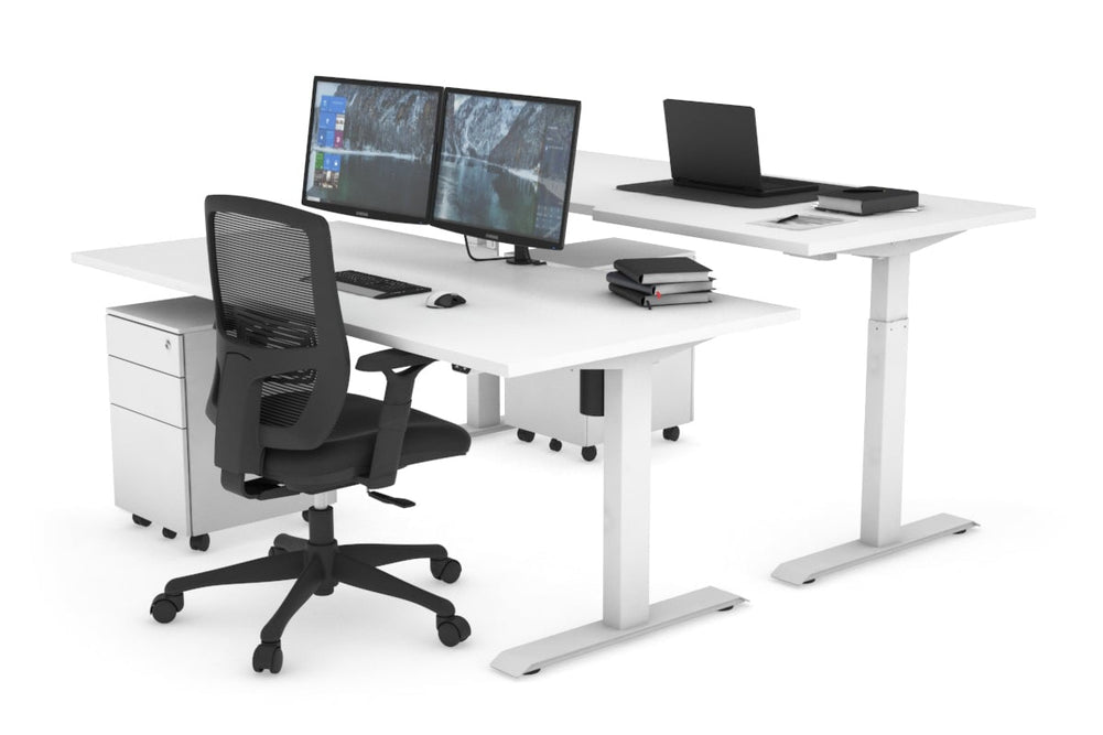 Just Right Height Adjustable 2 Person Bench Workstation [1400L x 800W with Cable Scallop]-white leg white none