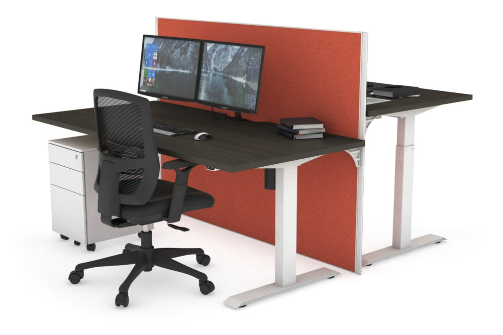 Just Right Height Adjustable 2 Person Bench Workstation [1400L x 800W with Cable Scallop]-white leg dark oak orange squash (1200H x 1400W)