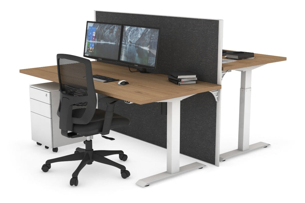 Just Right Height Adjustable 2 Person Bench Workstation [1400L x 800W with Cable Scallop]-white leg salvage oak moody charcoal (1200H x 1400W)