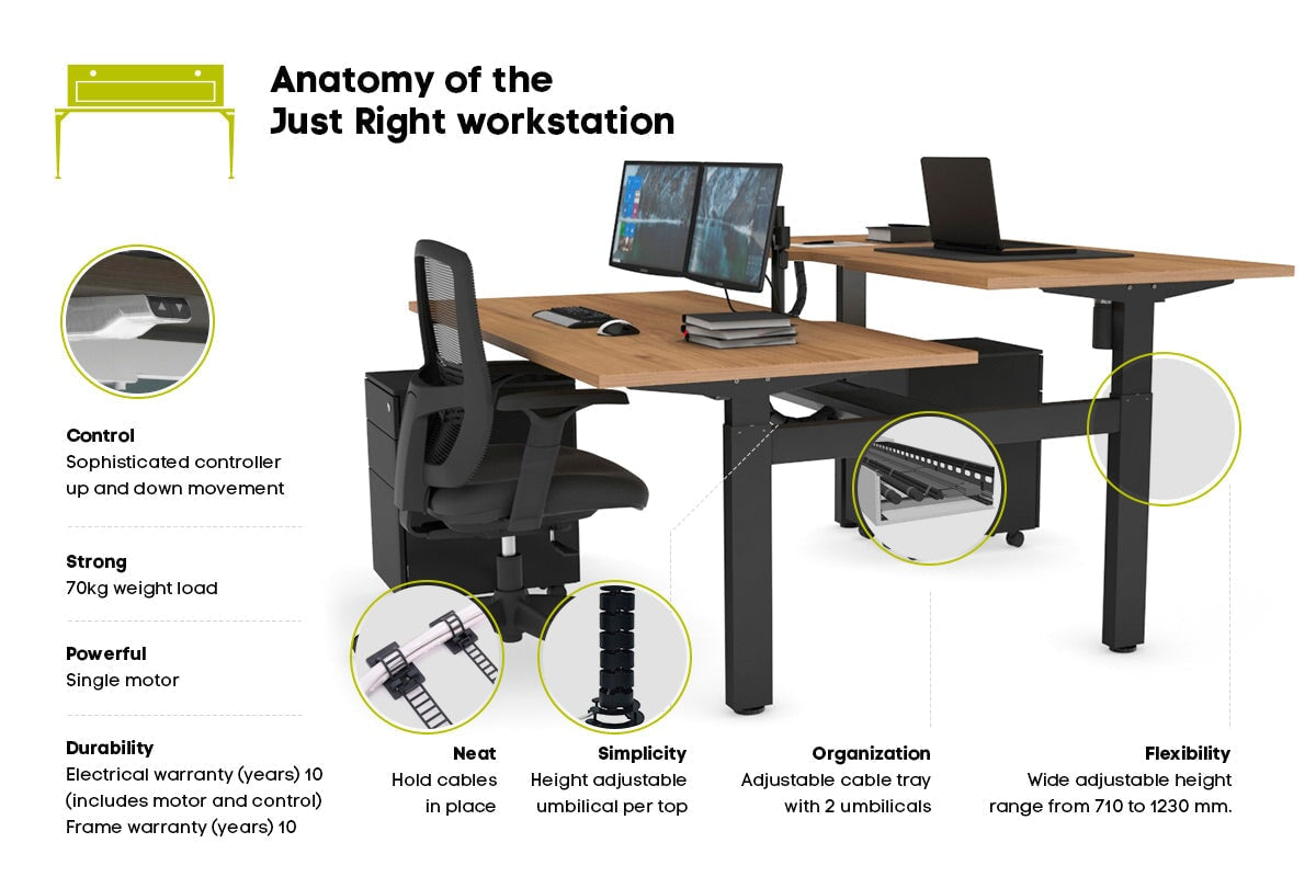 Just Right Height Adjustable 2 Person Bench Workstation [1400L x 800W with Cable Scallop] Jasonl 