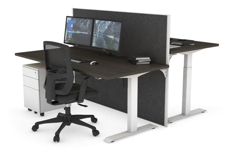 Just Right Height Adjustable 2 Person Bench Workstation [1400L x 800W with Cable Scallop] Jasonl white leg dark oak moody charchoal (1200H x 1400W)