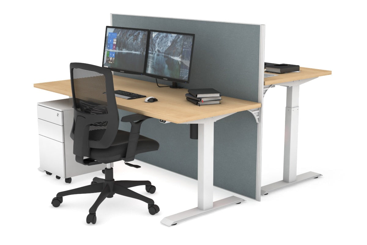 Just Right Height Adjustable 2 Person Bench Workstation [1600L x 700W] Jasonl white leg maple cool grey (1200H x 1600W)