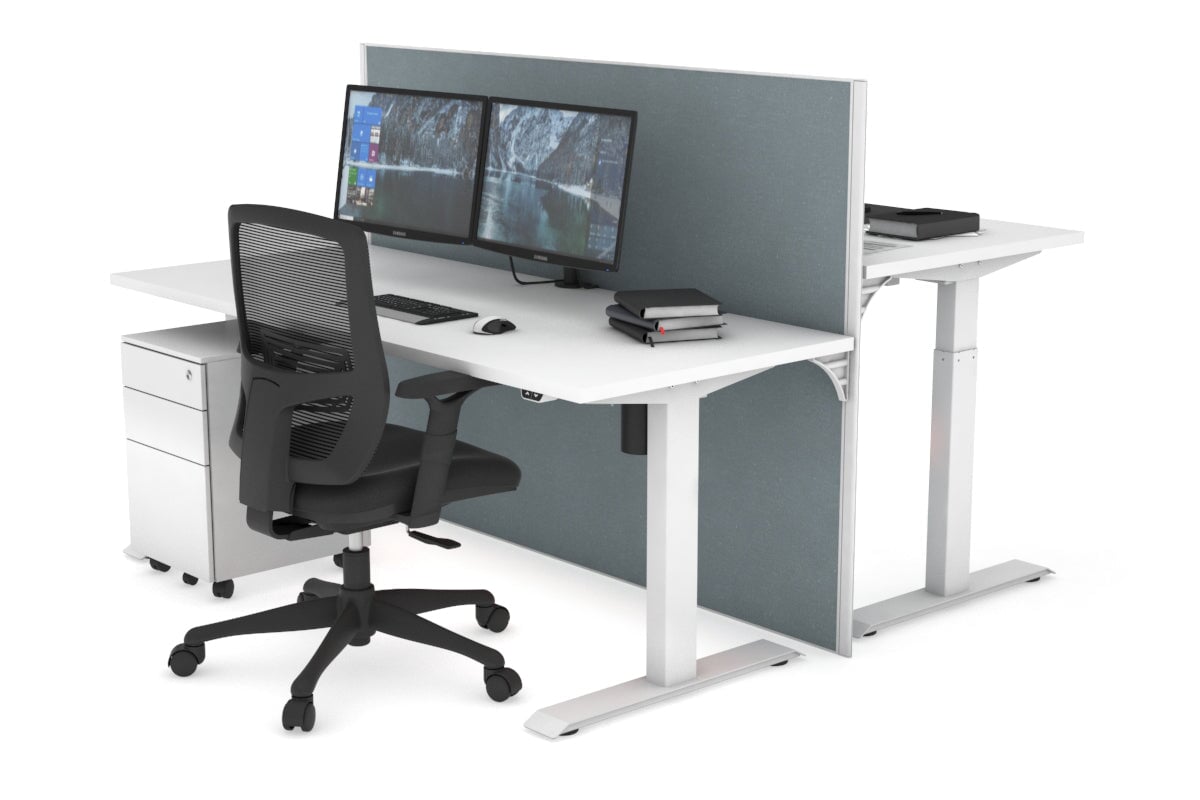 Just Right Height Adjustable 2 Person Bench Workstation [1600L x 700W] Jasonl white leg white cool grey (1200H x 1600W)
