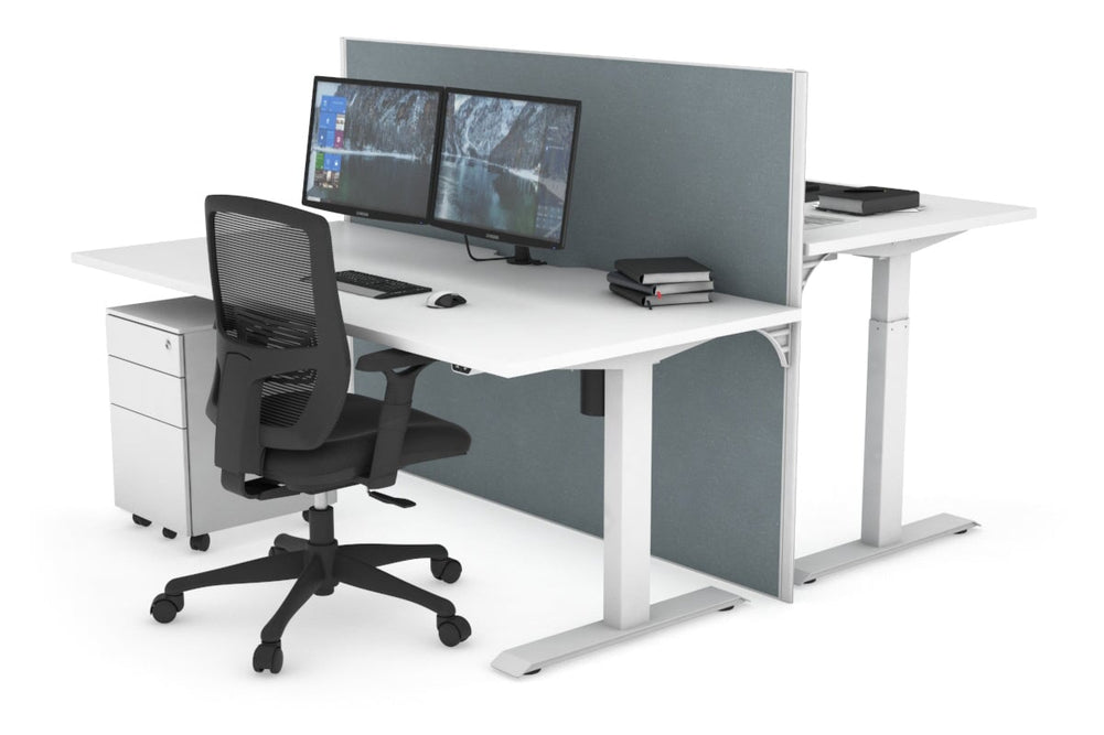 Just Right Height Adjustable 2 Person Bench Workstation [1600L x 800W with Cable Scallop]-white leg white cool grey (1200H x 1600W)