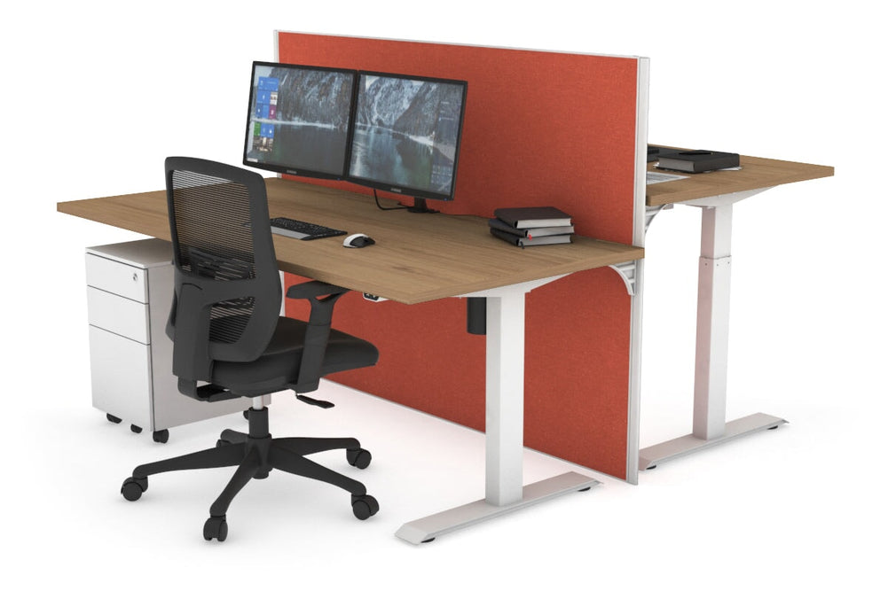 Just Right Height Adjustable 2 Person Bench Workstation [1600L x 800W with Cable Scallop]-white leg salvage oak orange squash (1200H x 1600W)