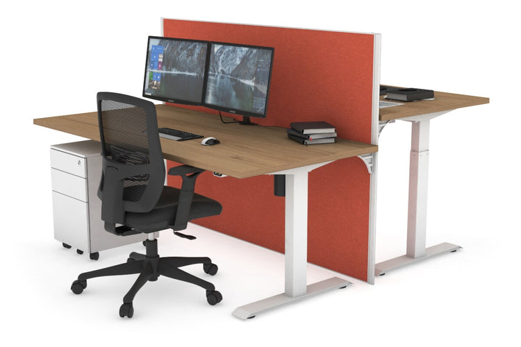 Just Right Height Adjustable 2 Person Bench Workstation [1600L x 800W with Cable Scallop] Jasonl white leg salvage oak orange squash (1200H x 1600W)