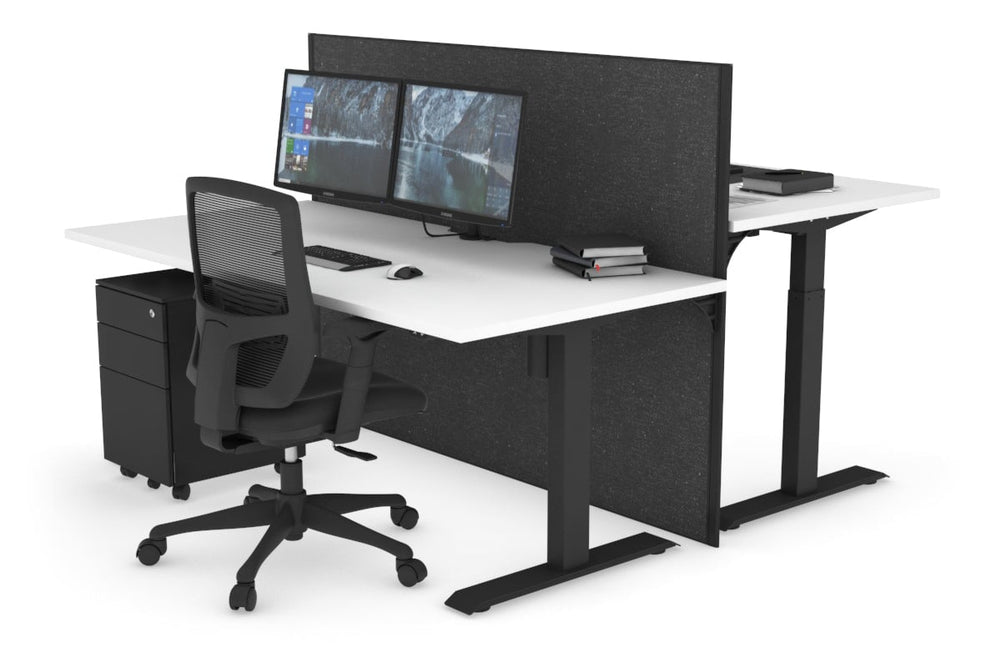 Just Right Height Adjustable 2 Person Bench Workstation [1600L x 800W with Cable Scallop]-black leg white moody charcoal (1200H x 1600W)
