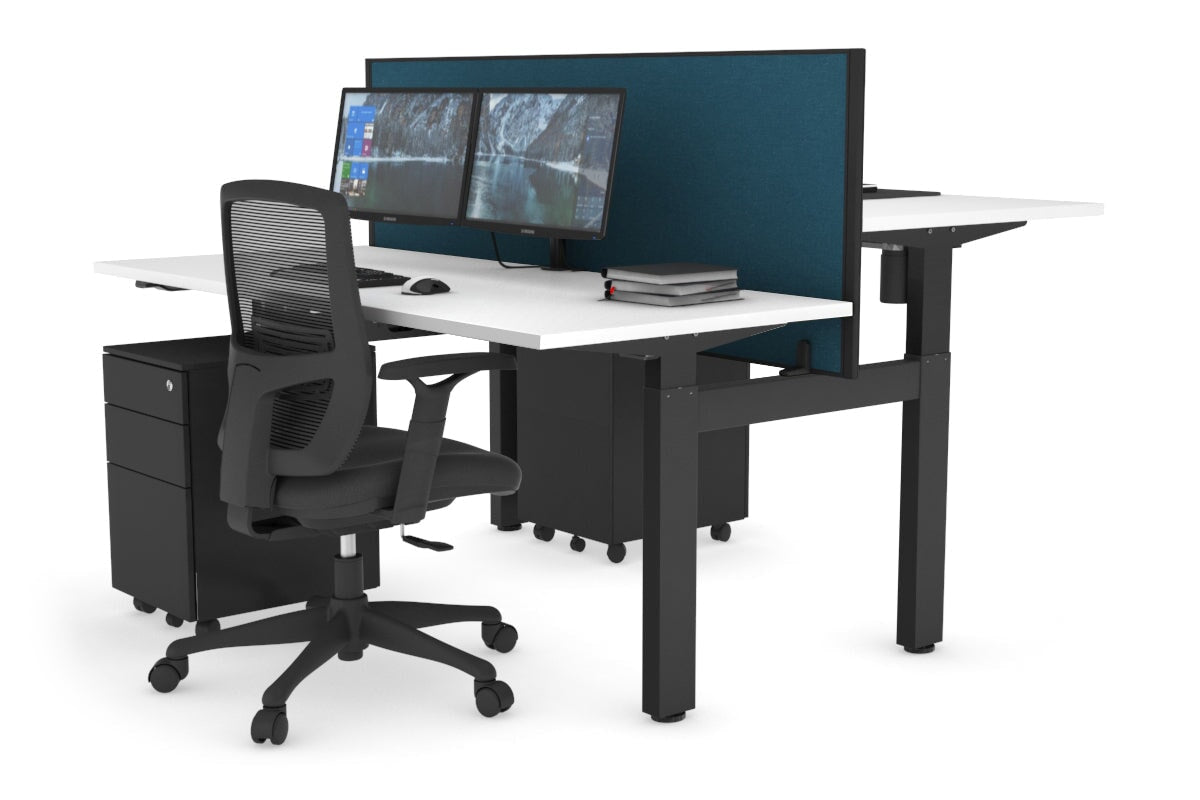 Just Right Height Adjustable 2 Person H-Bench Workstation - Black Frame [1200L x 700W] Jasonl white deep blue (820H x 1200W) none